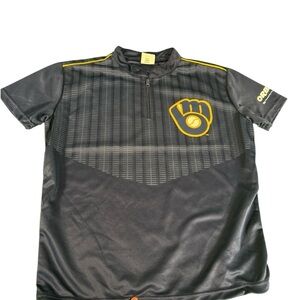 Adult Milwaukee Brewers SGA 1/4 Zip Pullover Warm Up Shirt Navy Size Medium